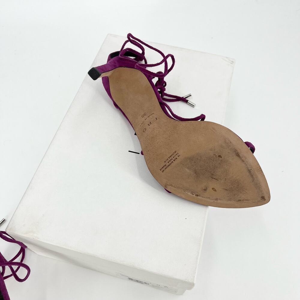 IRO Sandals Purple Suede Lace Up High Stiletto Heel Pointed Toe Size US 7 NEW - Picture 3 of 5